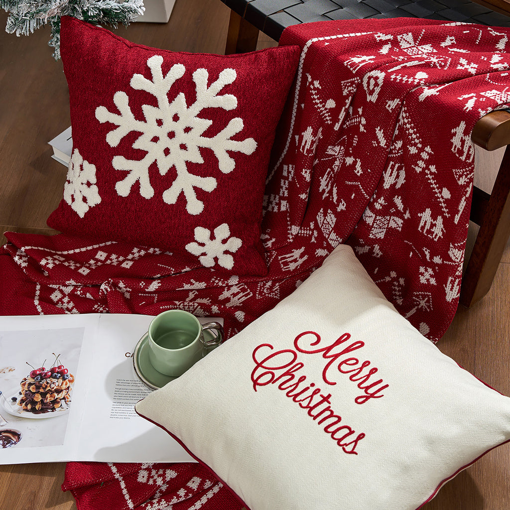 Christmas Embroidered Pillow Covers Snowflake Truck 18x18 in