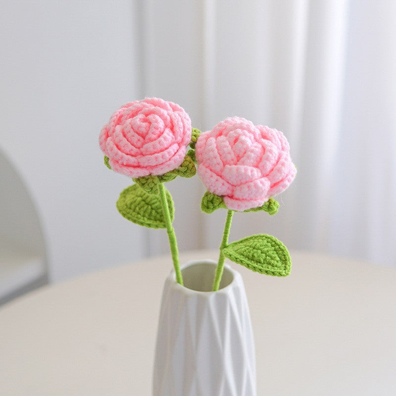 Valentine Holiday Decorations Handmade Crochet Rose Stem