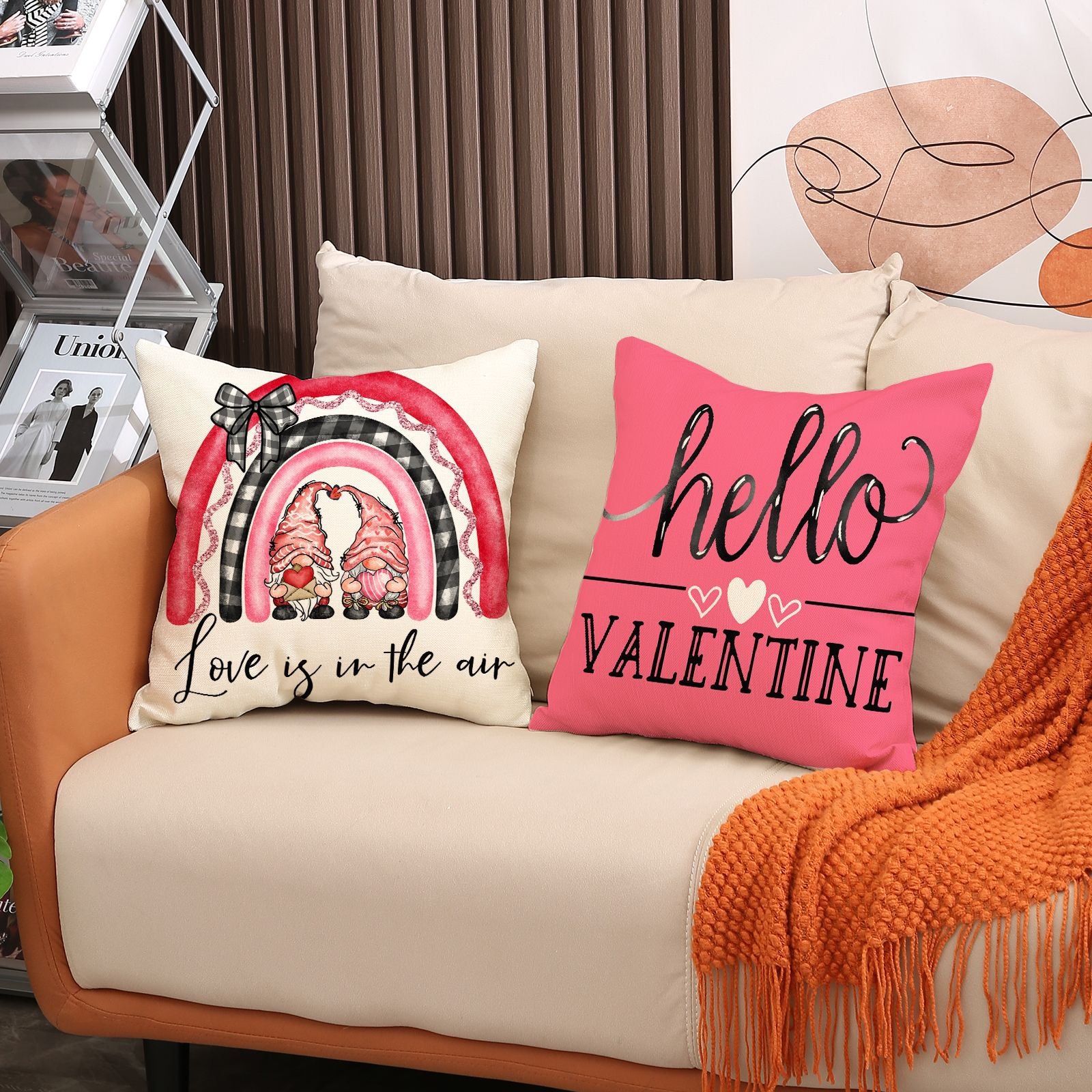 Valentine Gnome Heart Throw Pillow Covers Rustic Home Decor