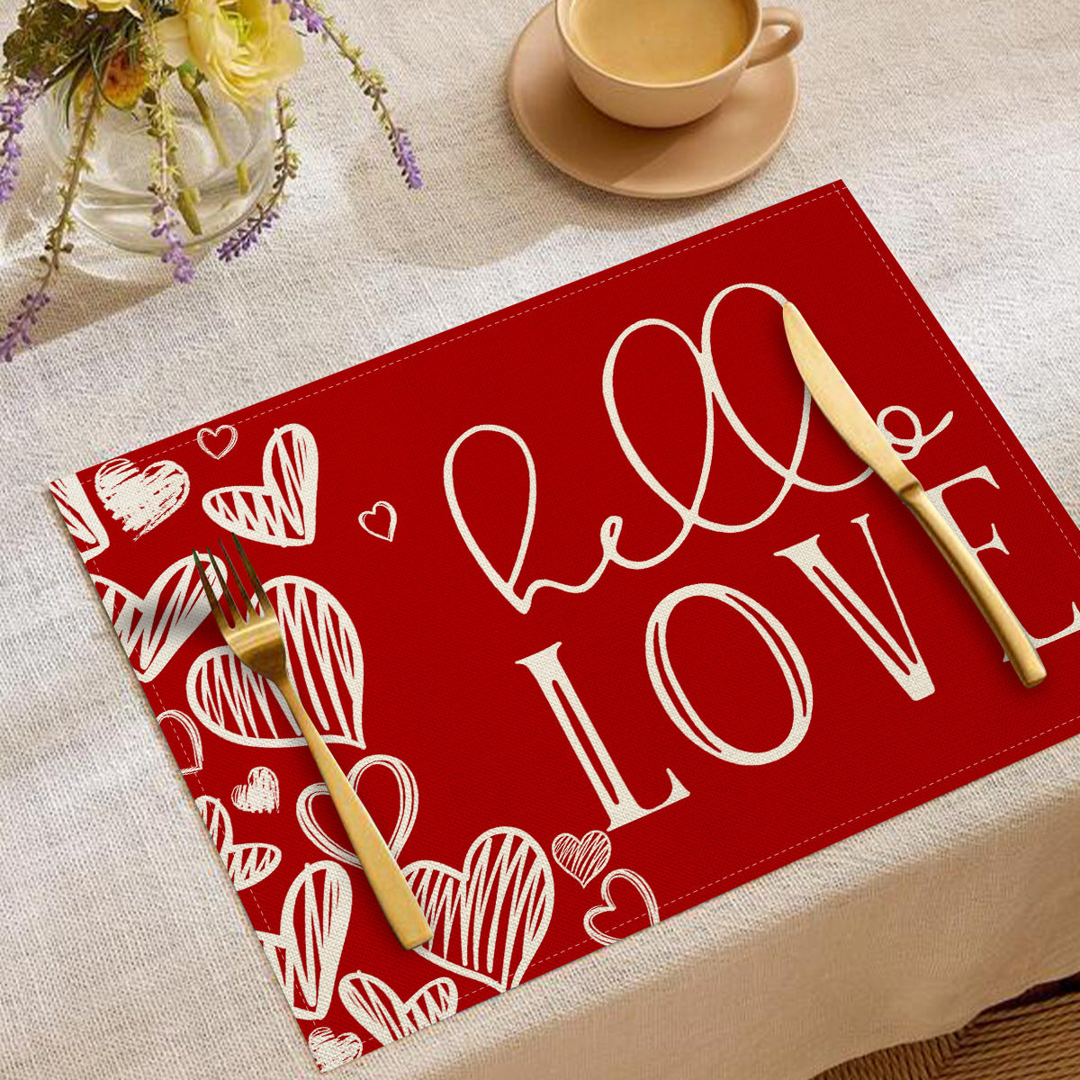 Valentine’s Day Heart Linen Placemats  Table Setting Decor