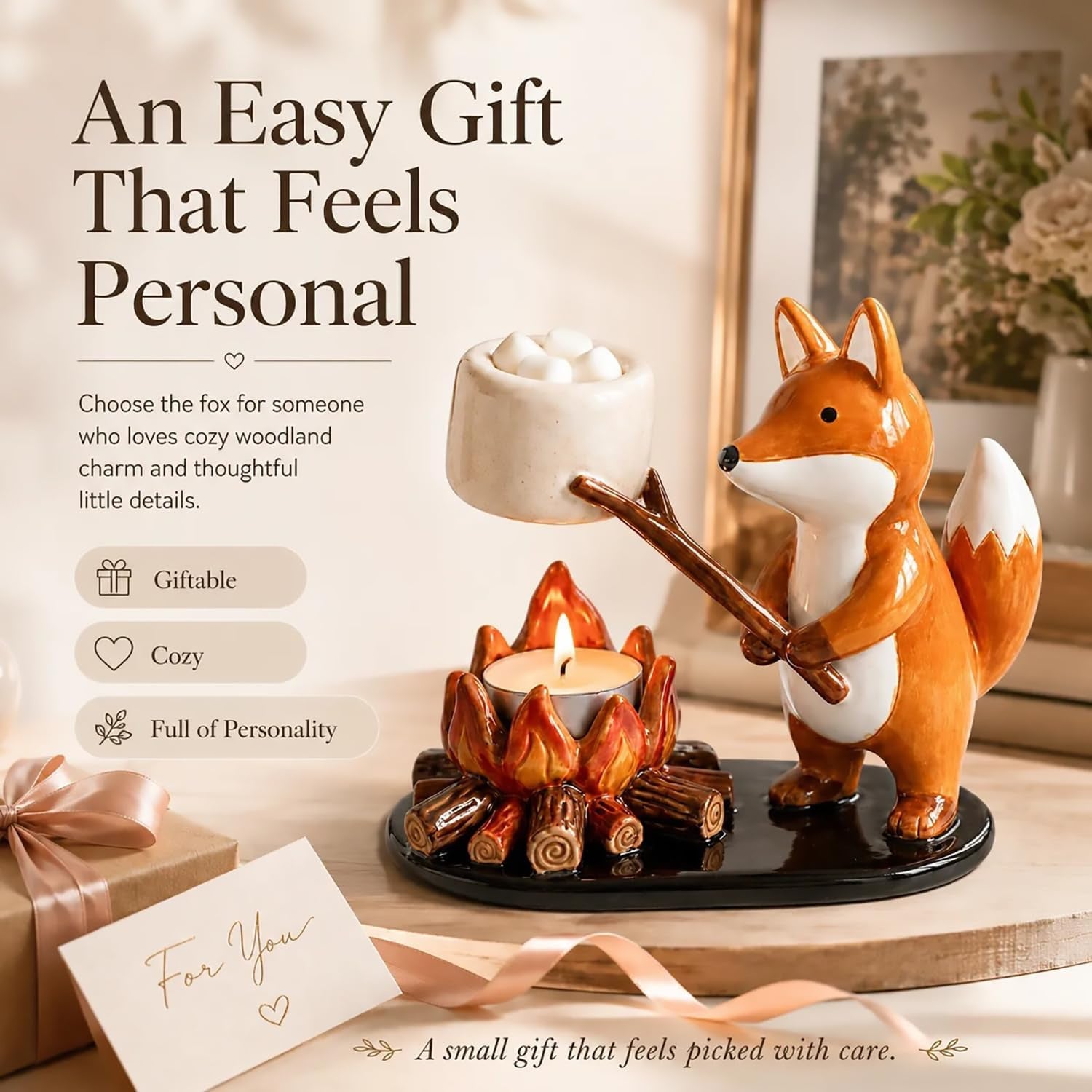 Cute Campfire Animal Tea Light Holder Resin Home Decor