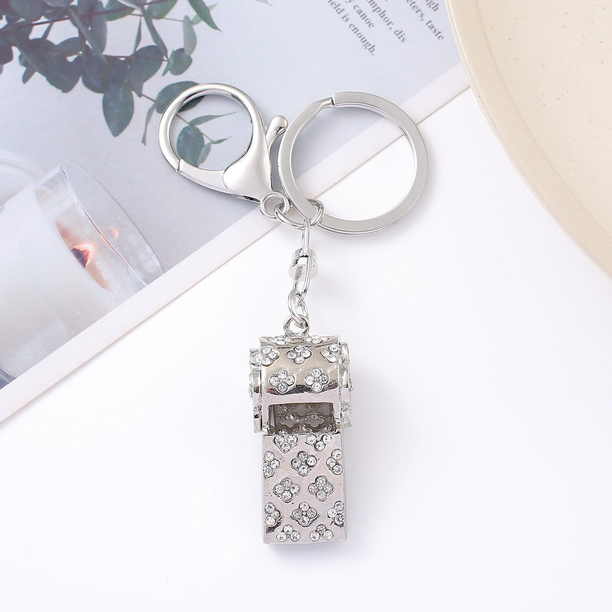 Rhinestone Whistle Keychain Key Ring Valentine Gift