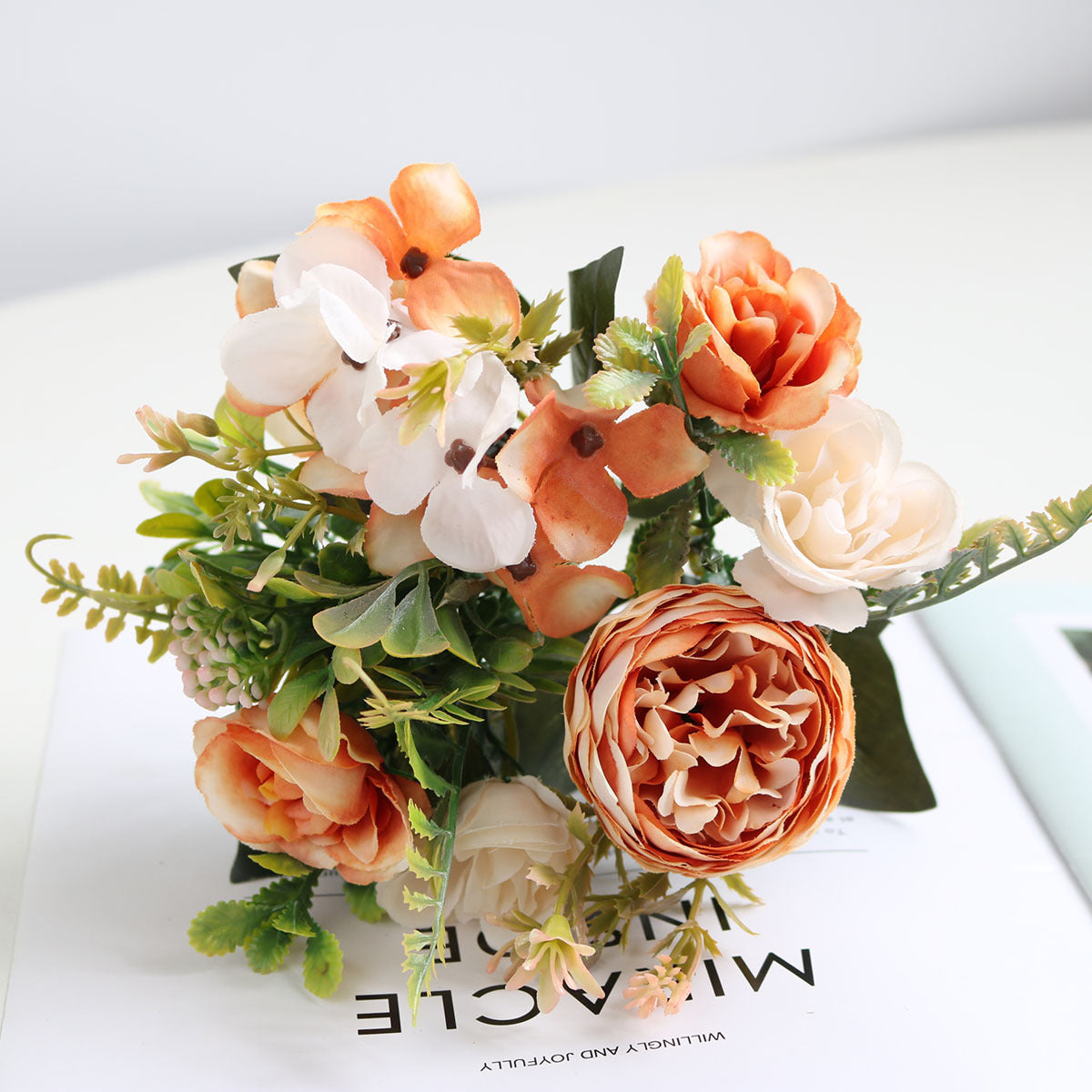 Valentine Faux Peony Rose Hydrangea Mini Bouquet Home Decor