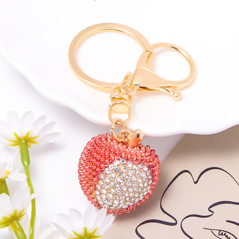 Rhinestone Fruit Keychain Gold Alloy Bag Charm Gift