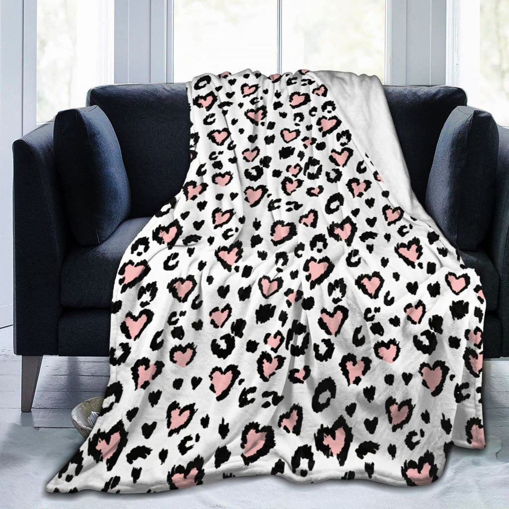 Valentine Leopard Heart Flannel Throw Blanket Soft Cozy