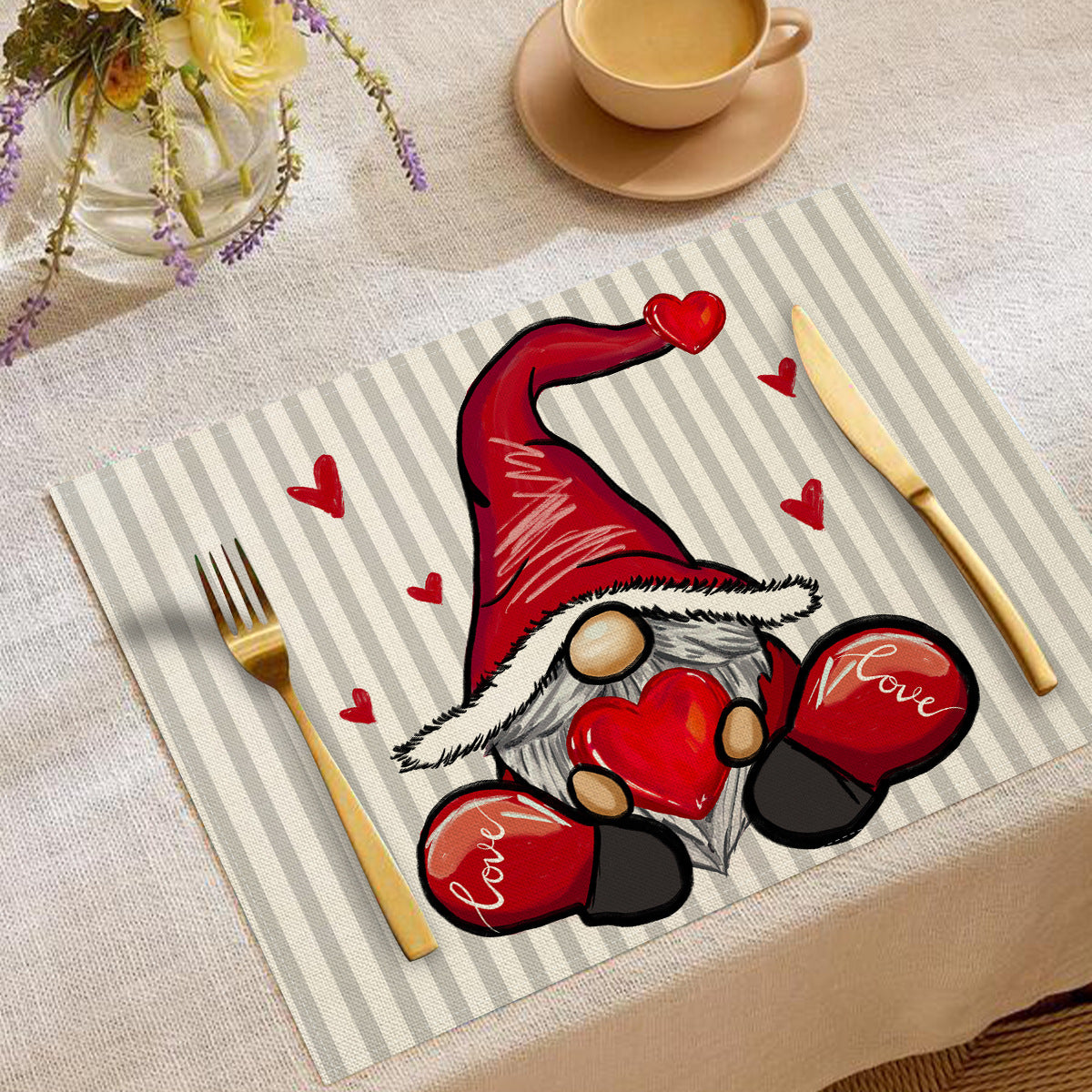 Valentine’s Day Red Heart Linen Placemat Table Setting Decor