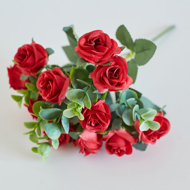 Artificial Mini Rose Bouquet Faux Silk Floral Arrangement