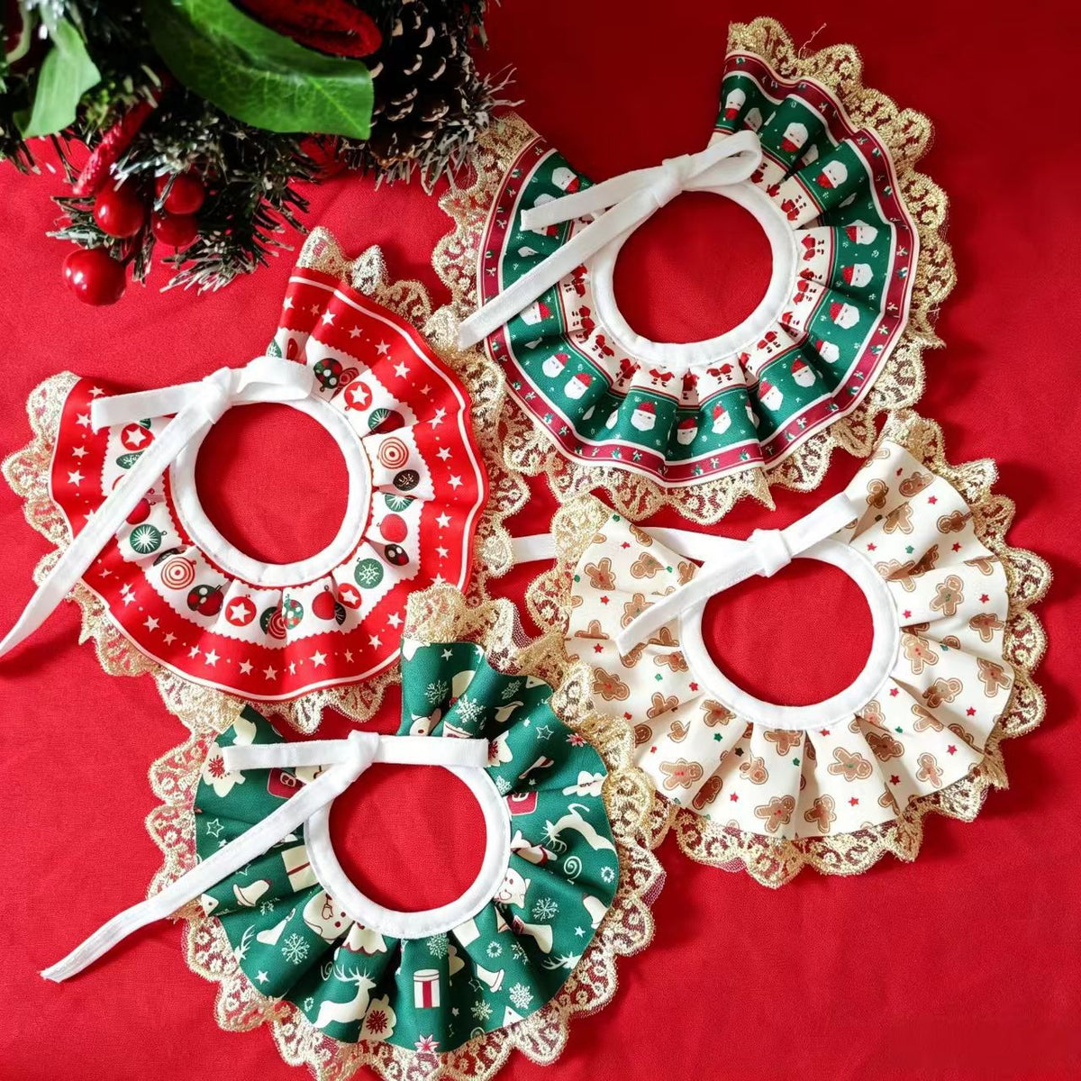 Christmas Pet Collar Ruffle Bandana Holiday Dog Accessory
