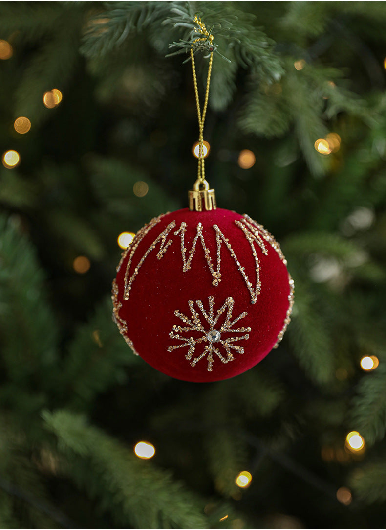 Burgundy Velvet Glitter Ball Christmas Tree Ornaments
