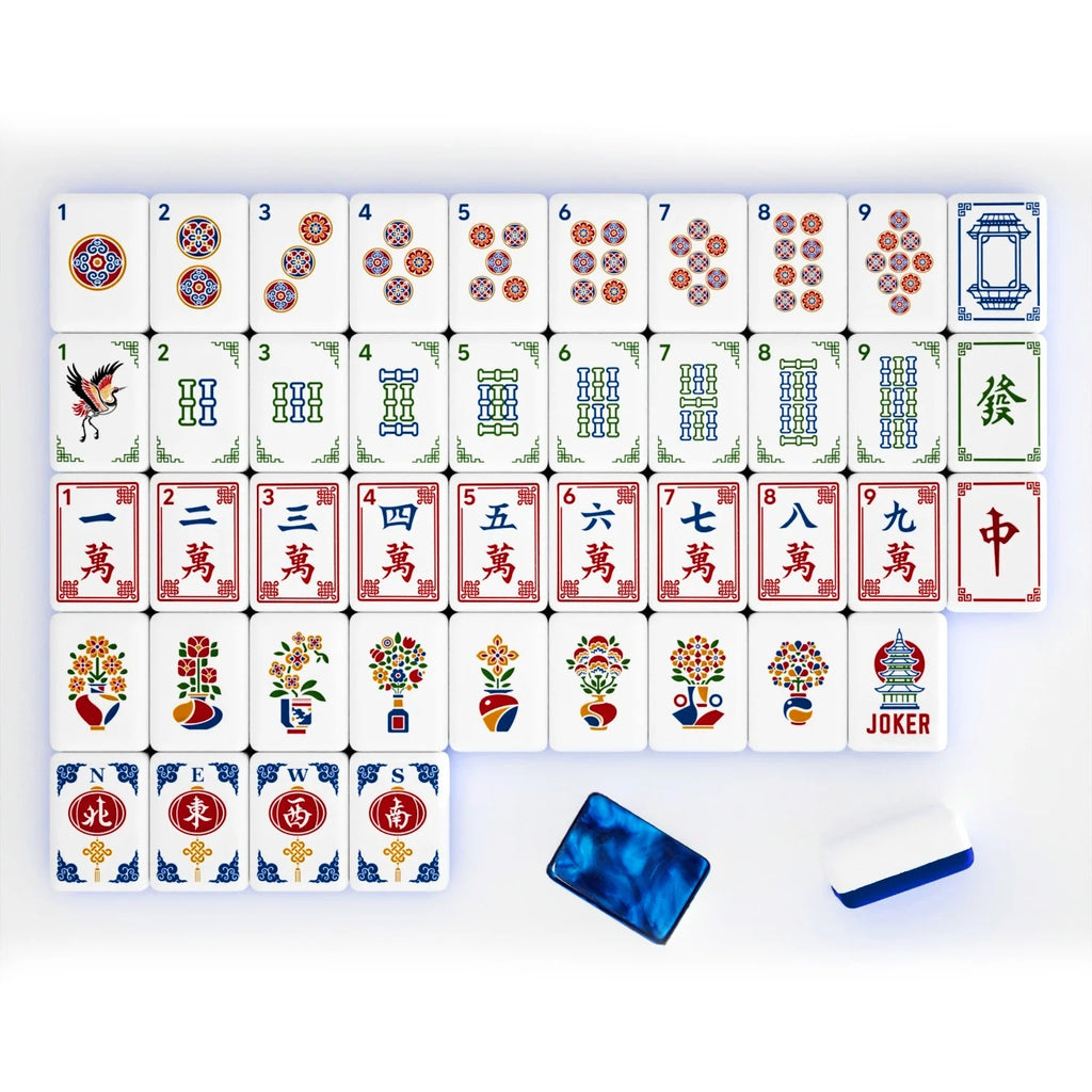 Blue Marble Acrylic Mahjong Set Classic Game Tiles