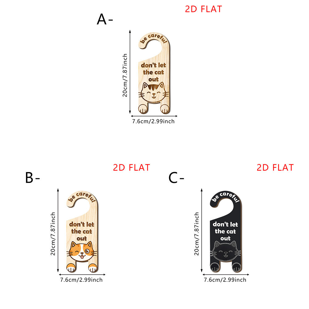 Cat Door Knob Safety Sign Wooden Door Hanging Decor