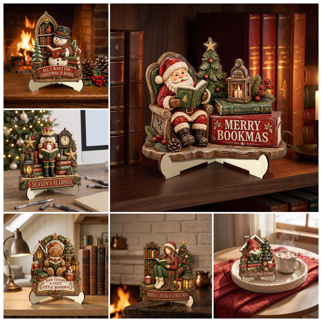 Christmas Reading Theme Wooden Tabletop Decor