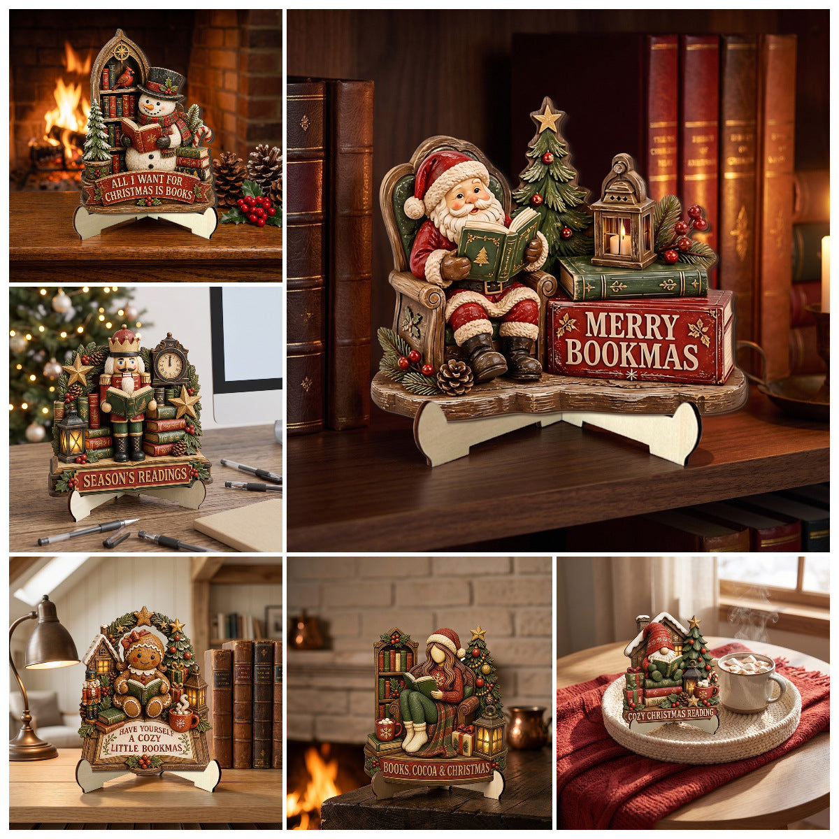 Christmas Reading Theme Wooden Tabletop Decor