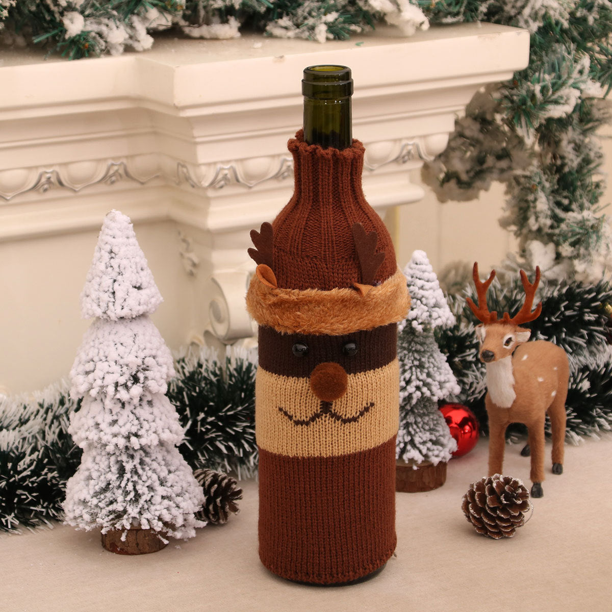 Christmas Knit Wine Bottle Cover Holiday Table Decor