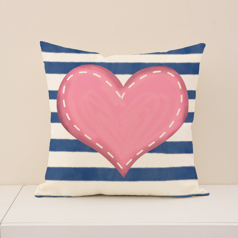 Pink Blue Heart Plaid Valentine Pillow Cover for Couch Decor