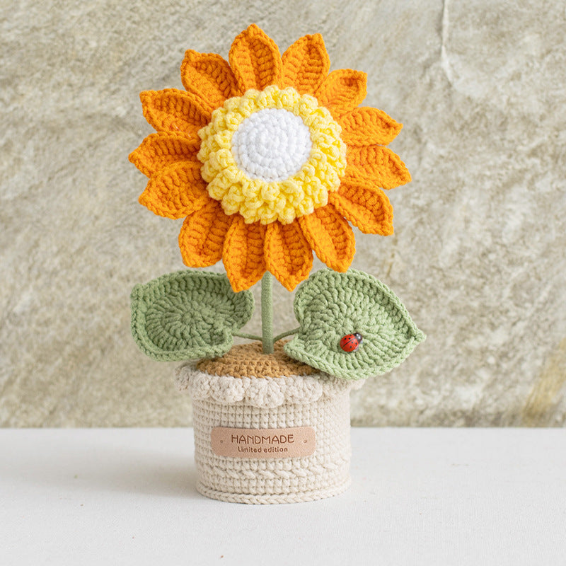 Handmade Crochet Sunflower Planter Decorative Flower Pot