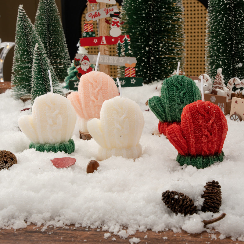 Christmas Mitten Shaped Scented Candle Holiday Gift Decor