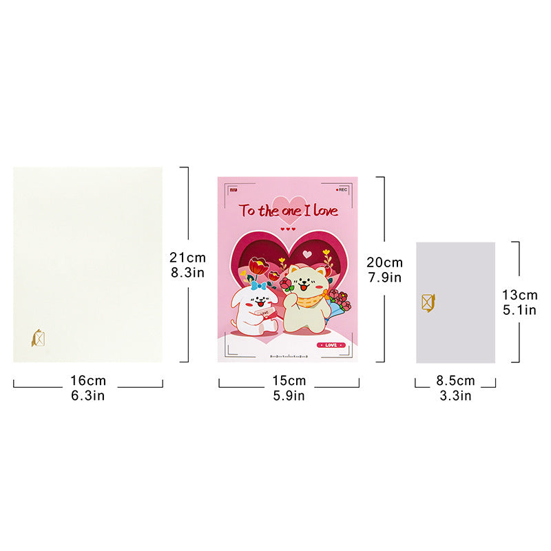Valentines Day 3D Pop Up Love Card with Cute Cat and Dog