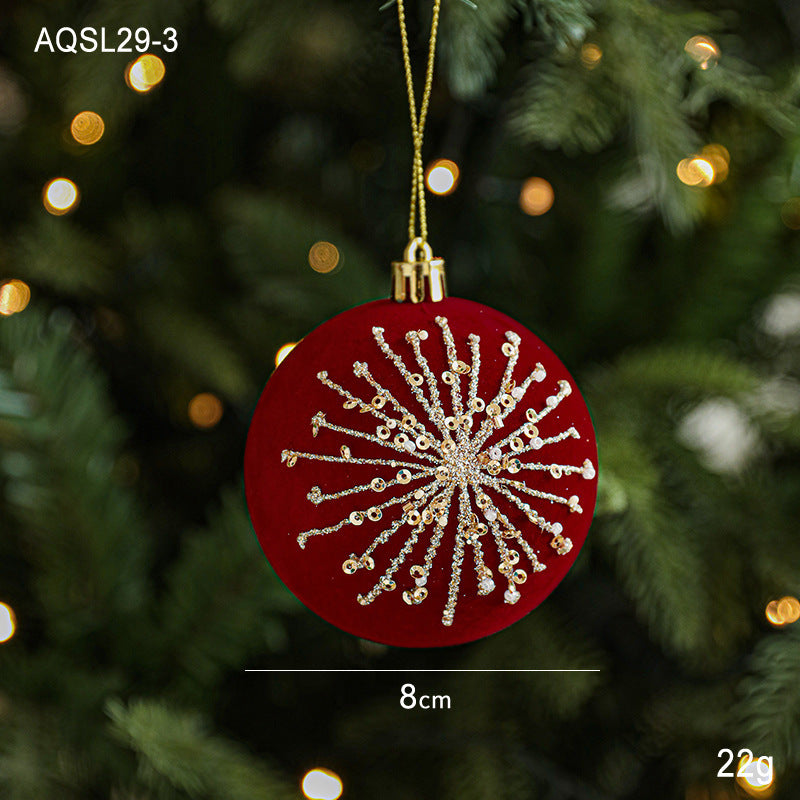 Burgundy Velvet Glitter Ball Christmas Tree Ornaments
