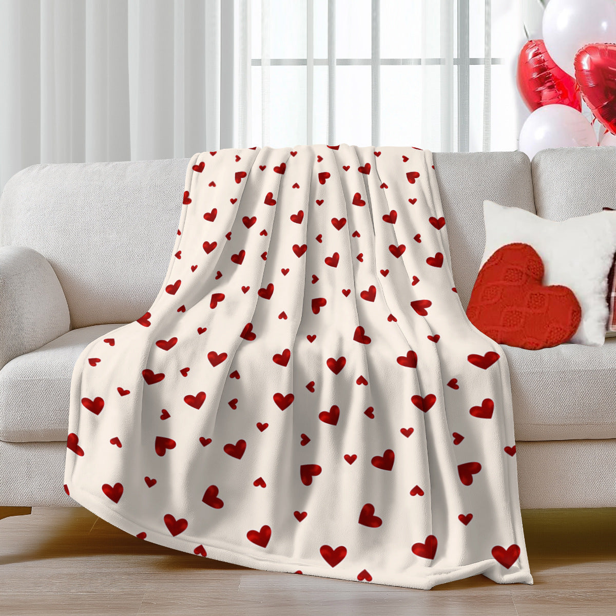 Valentine Flannel Throw Blanket Cozy Heart Print