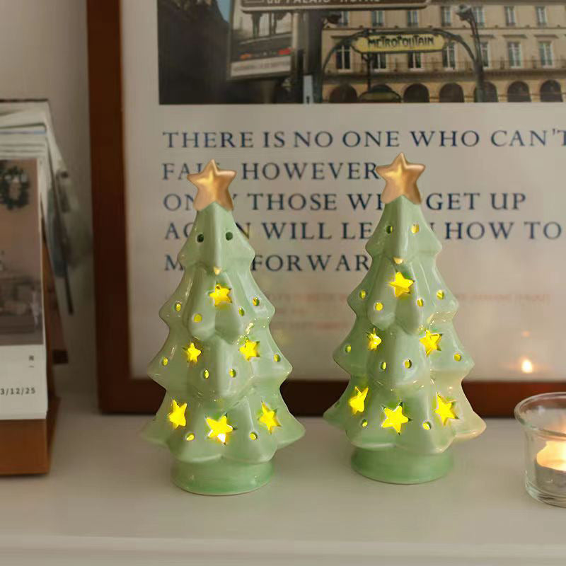 Ceramic Christmas Tree LED Night Light Holiday Table Decor