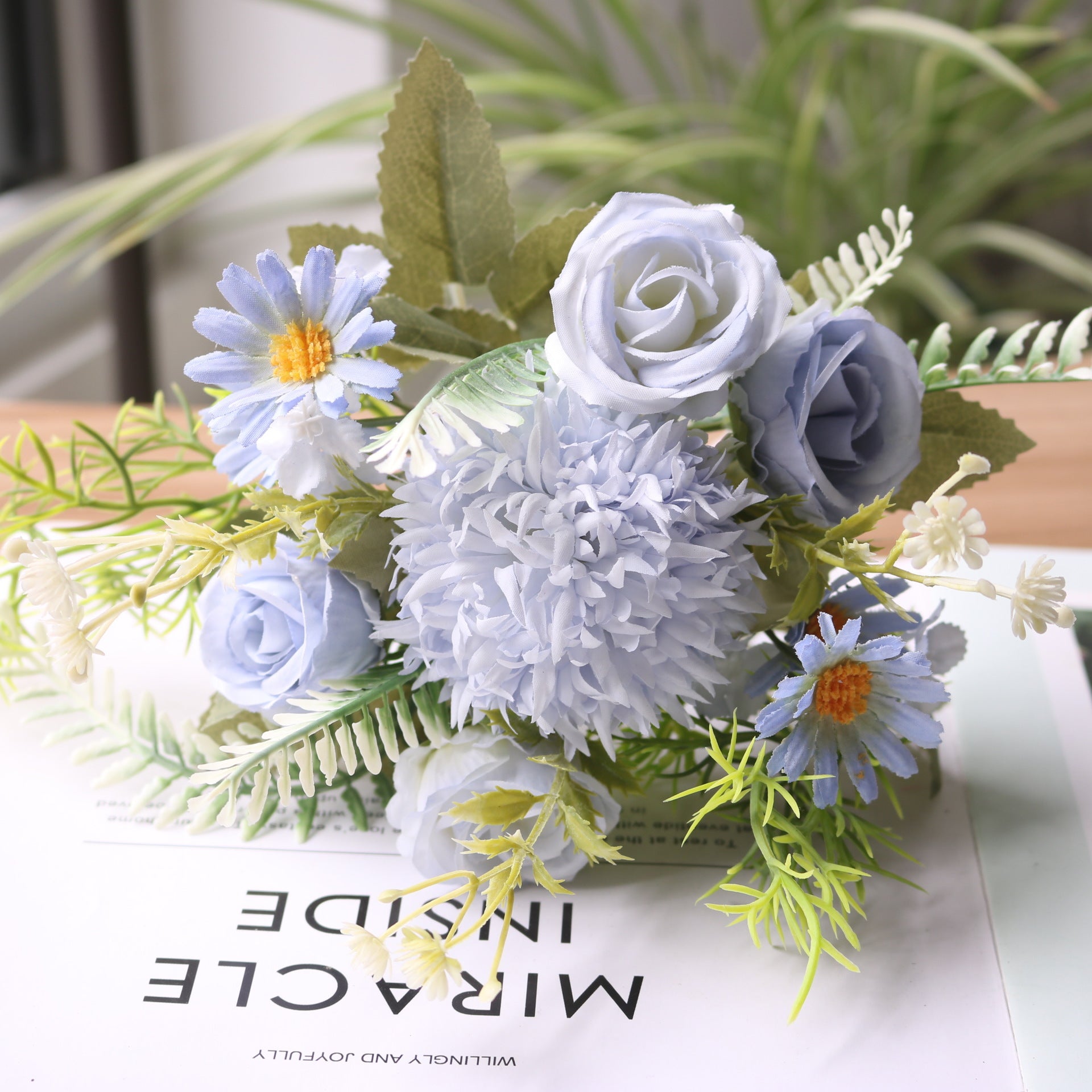 Valentine Faux Thistle Rose Daisy Bouquet Woodland Decor