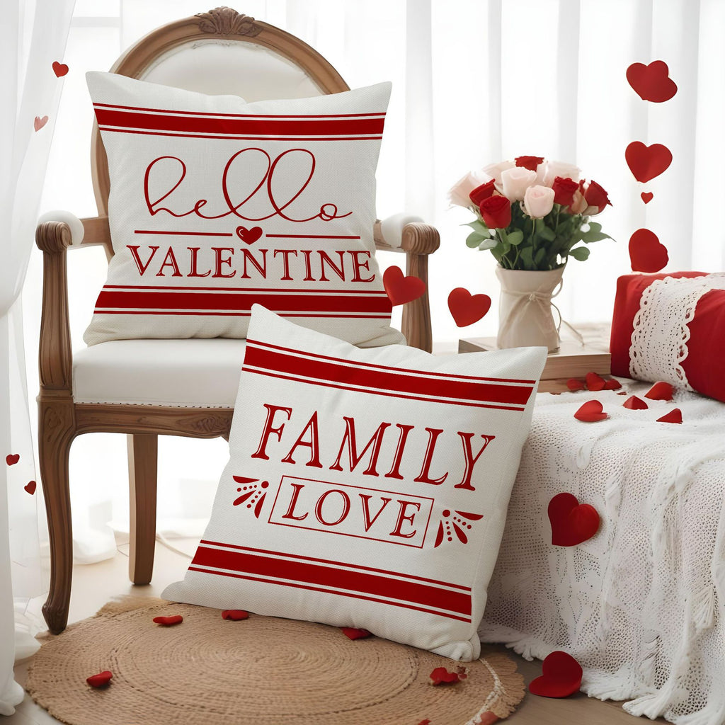 Valentine Red Heart Pillow Cover Family Love Decorative Home