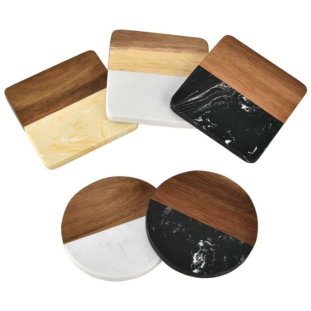 Marble and Wood Drink Coaster Modern Table Cup Mat