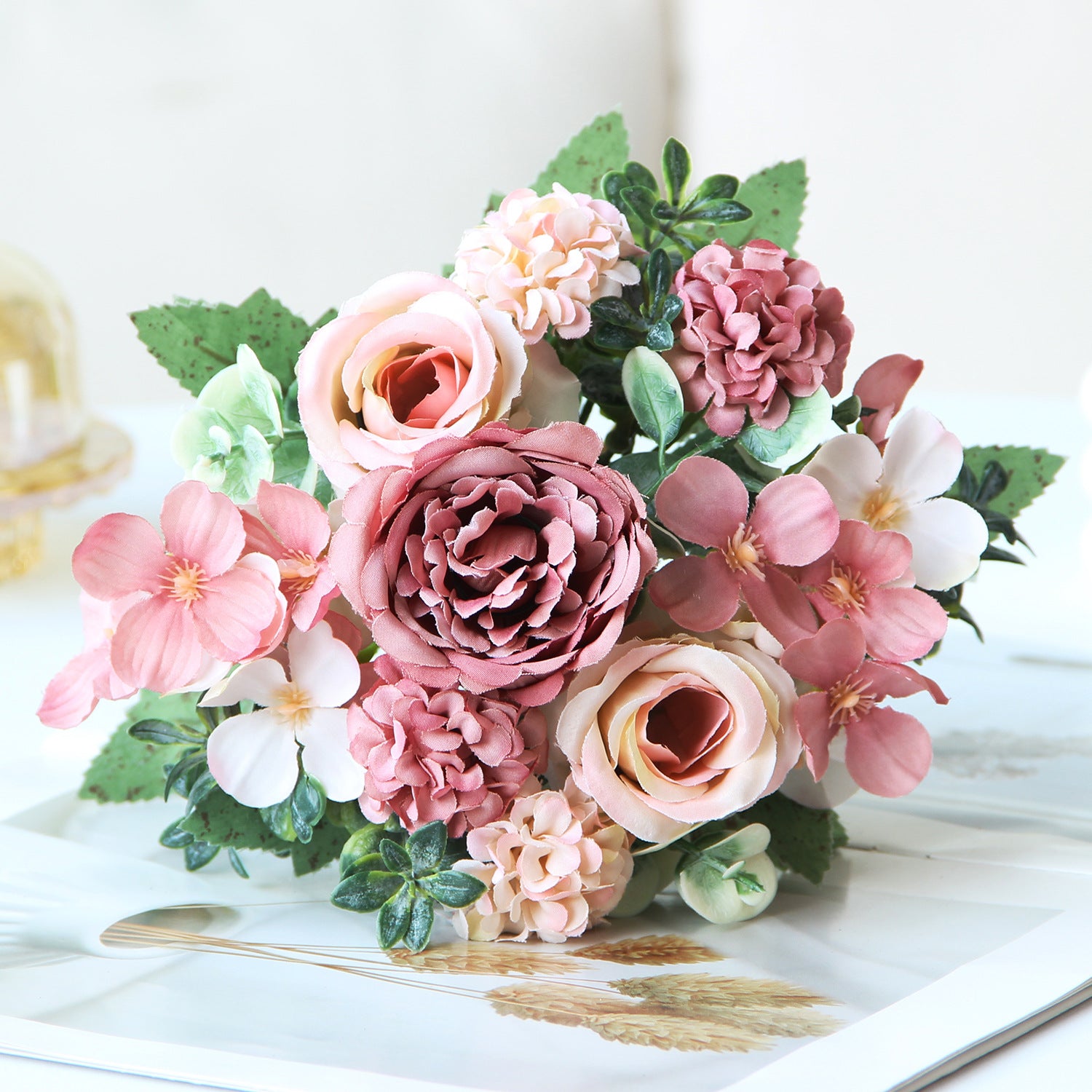Valentine Faux Rose Hydrangea Peony Bouquet Home Decor