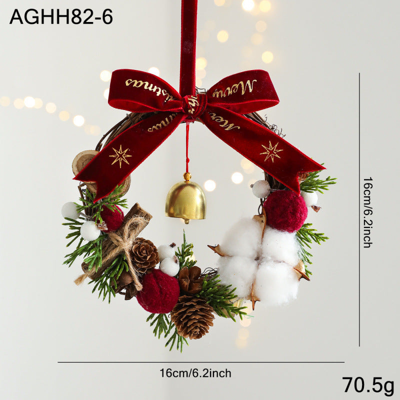Christmas Mini Wreath Velvet Bow Pinecone Bell Ornament