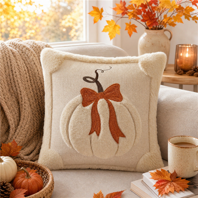 Pumpkin Bow Pillow Cover Fall Halloween Home Decor