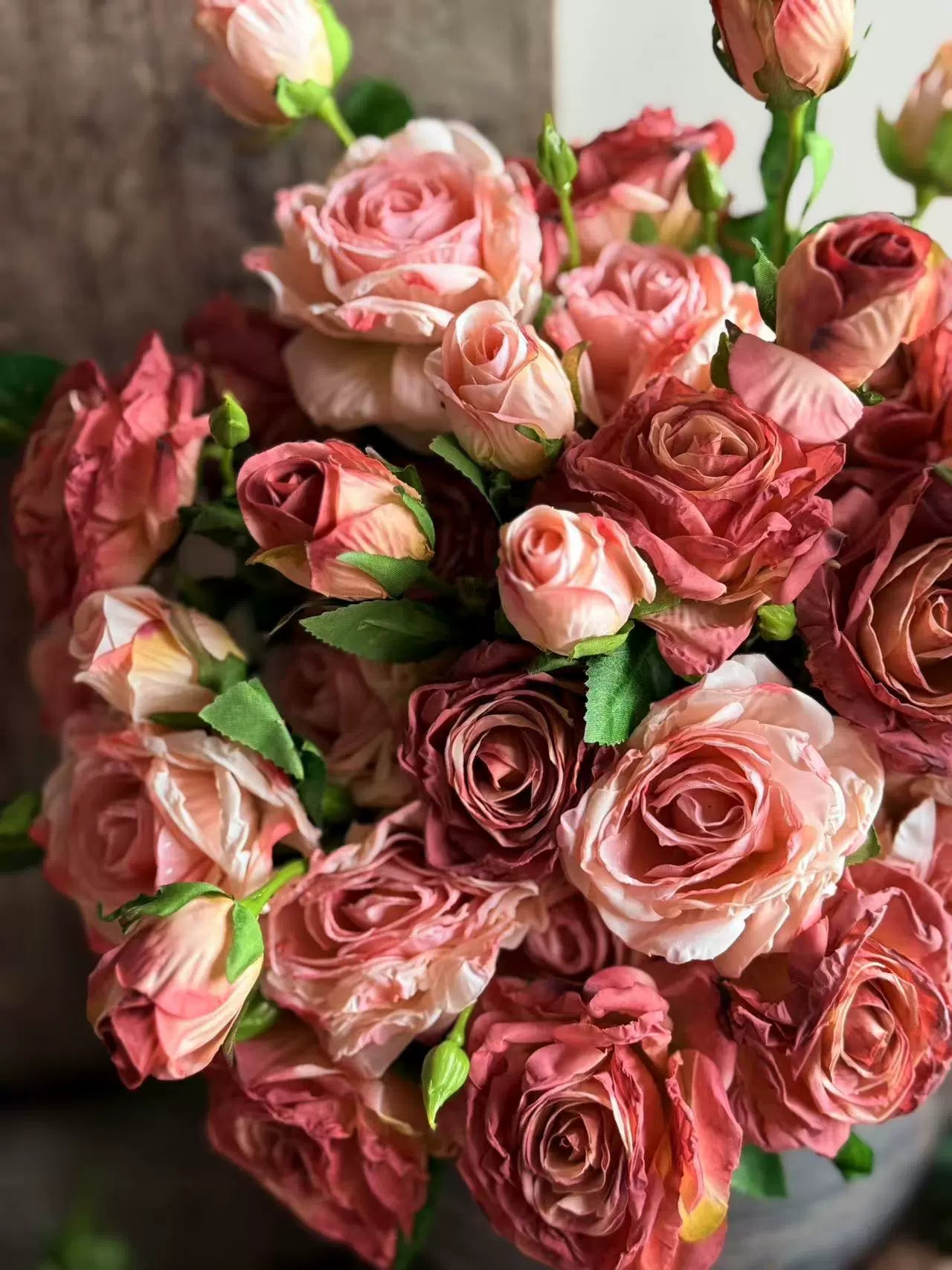 Valentine’s Day Vintage Faux Rose Bouquet Burnt Edge Decor