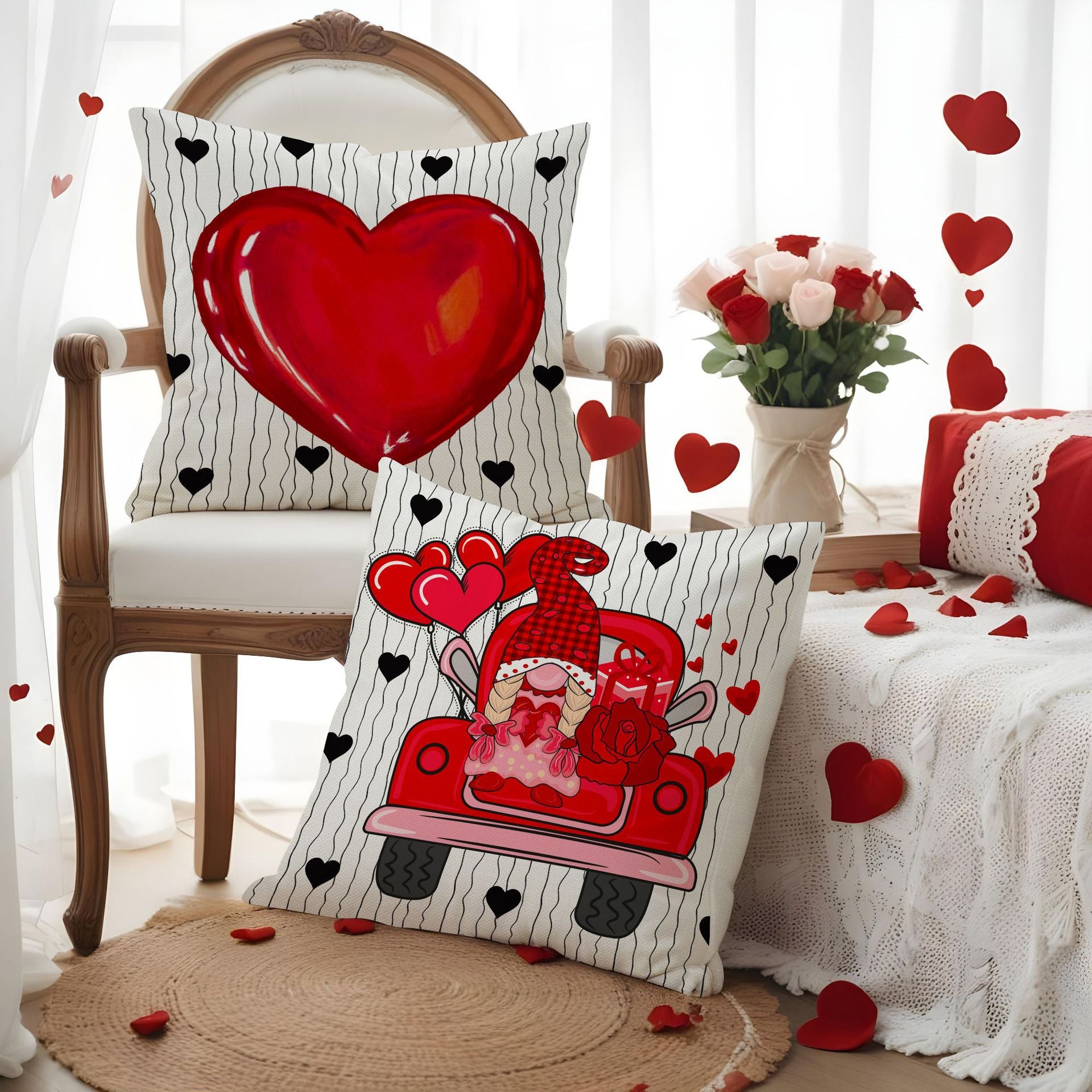 Valentine Red Heart Throw Pillow Cover Romantic Home Decor