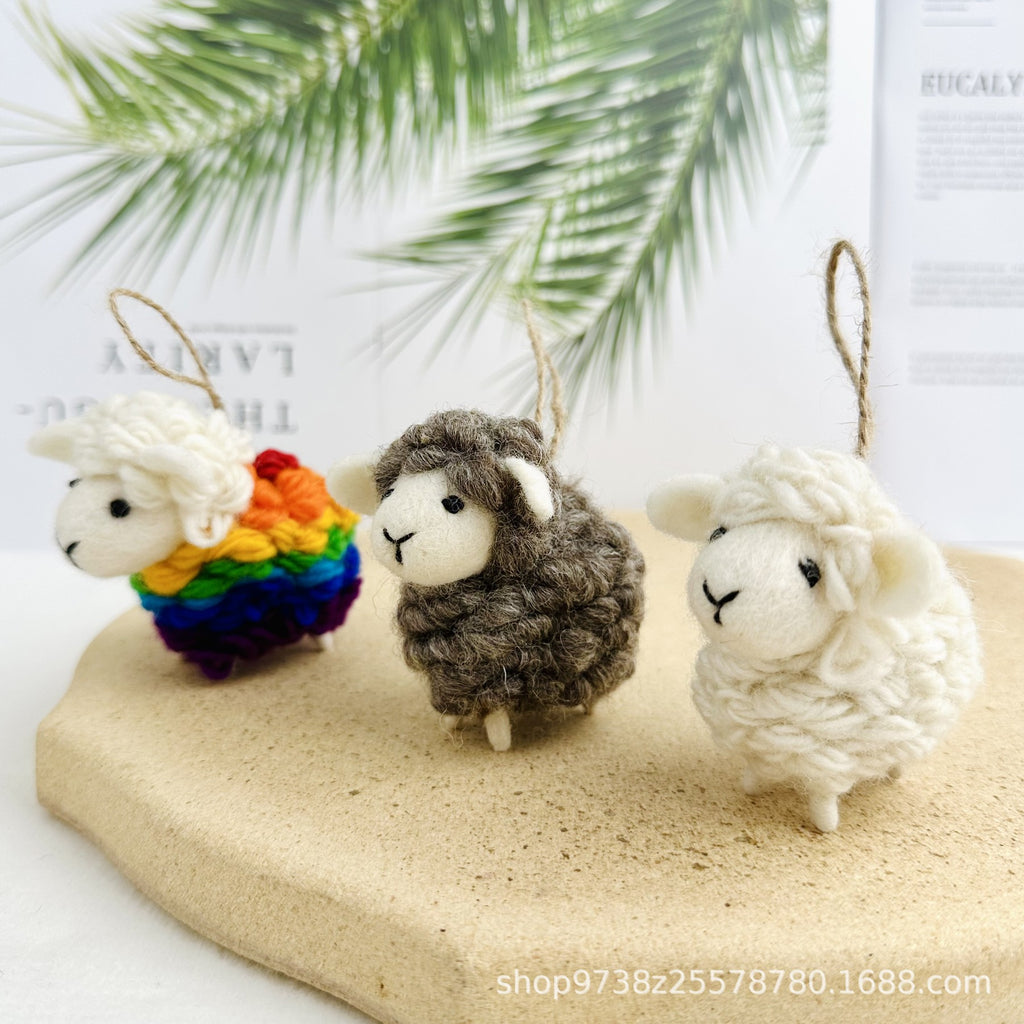 Handmade Wool Felt Sheep Keychain Plush Animal Charm