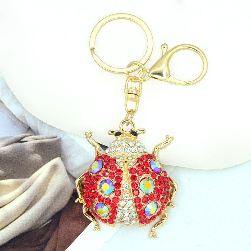 Rhinestone Ladybug Keychain Alloy Insect Charm Pendant