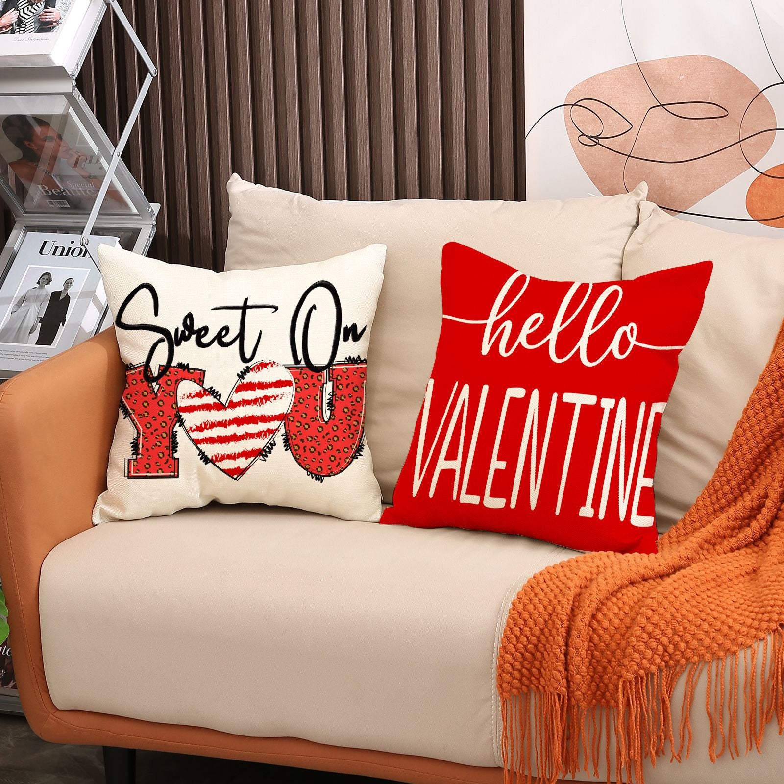 Valentine Heart Print Linen Pillow Covers for Cozy Decor