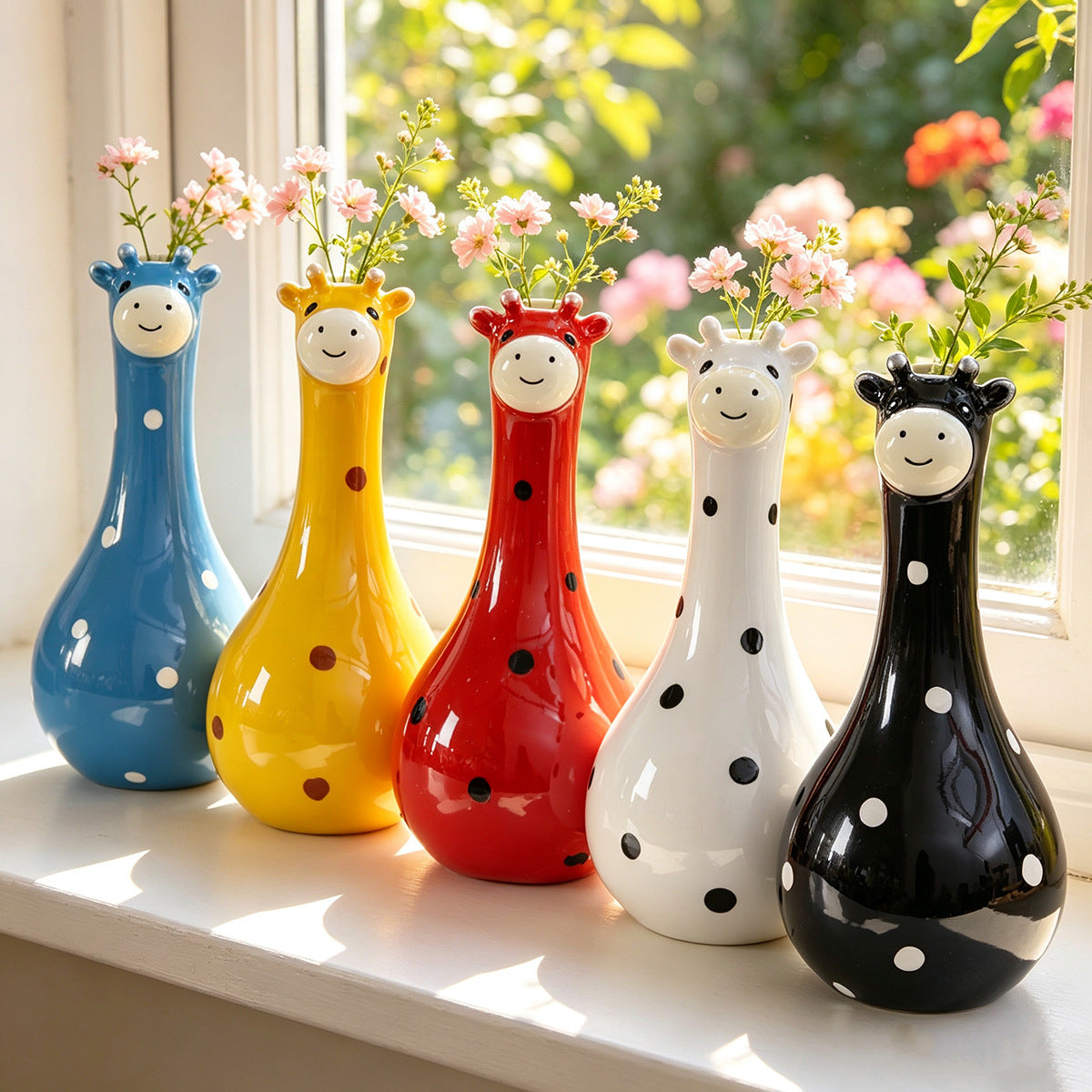 Giraffe Resin Vase Whimsical Home Garden Decor
