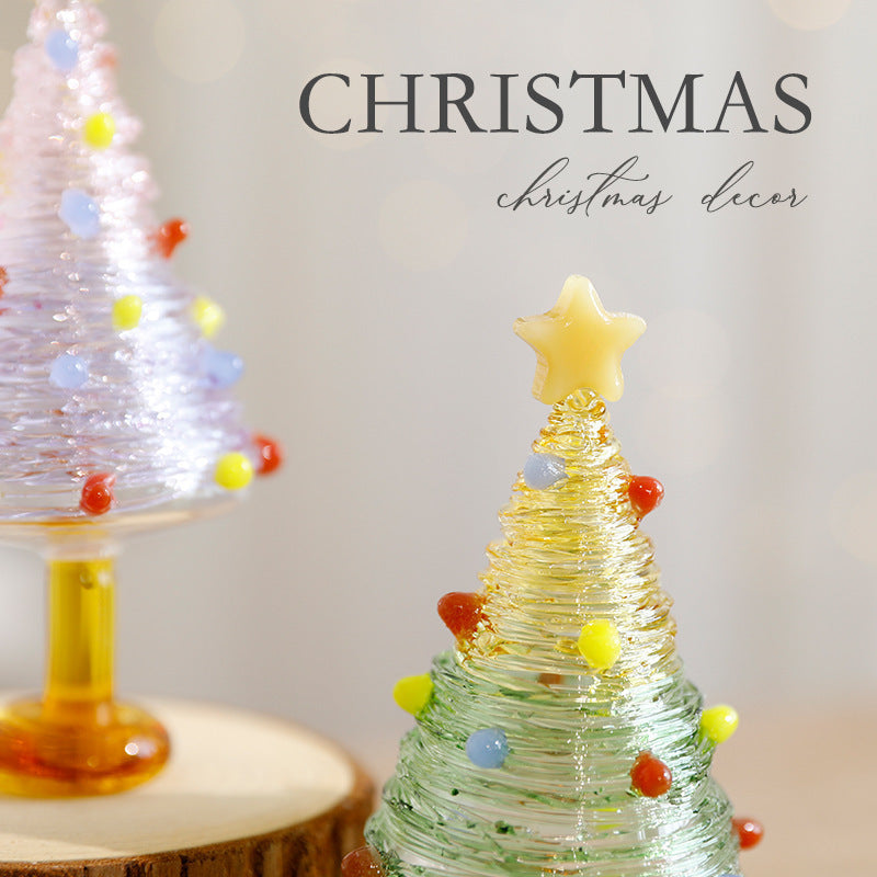 Glass Christmas Tree Tabletop Decoration Holiday Home Accent