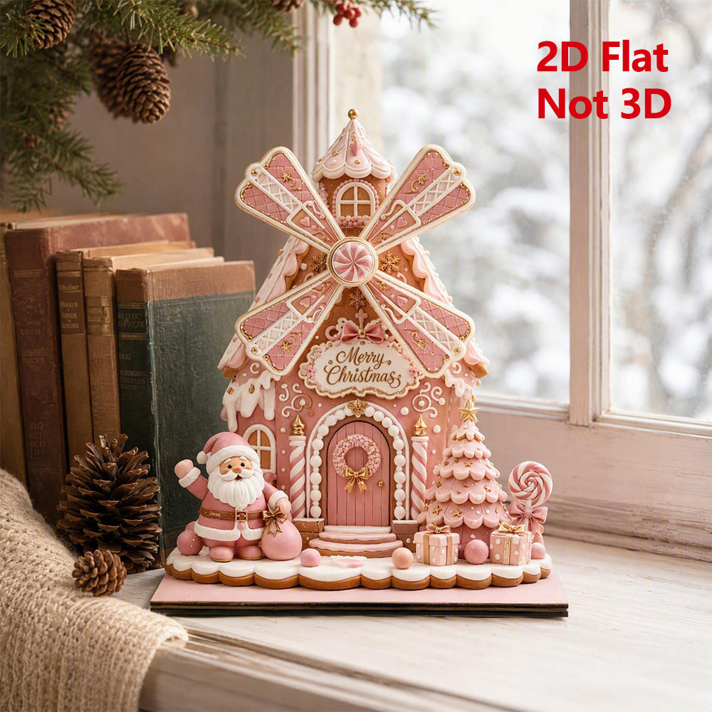 Christmas Santa Windmill Wooden Tabletop Decor