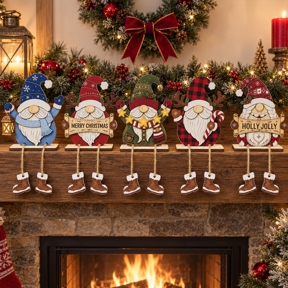Christmas Gnome Wooden Tabletop Decor With Boots
