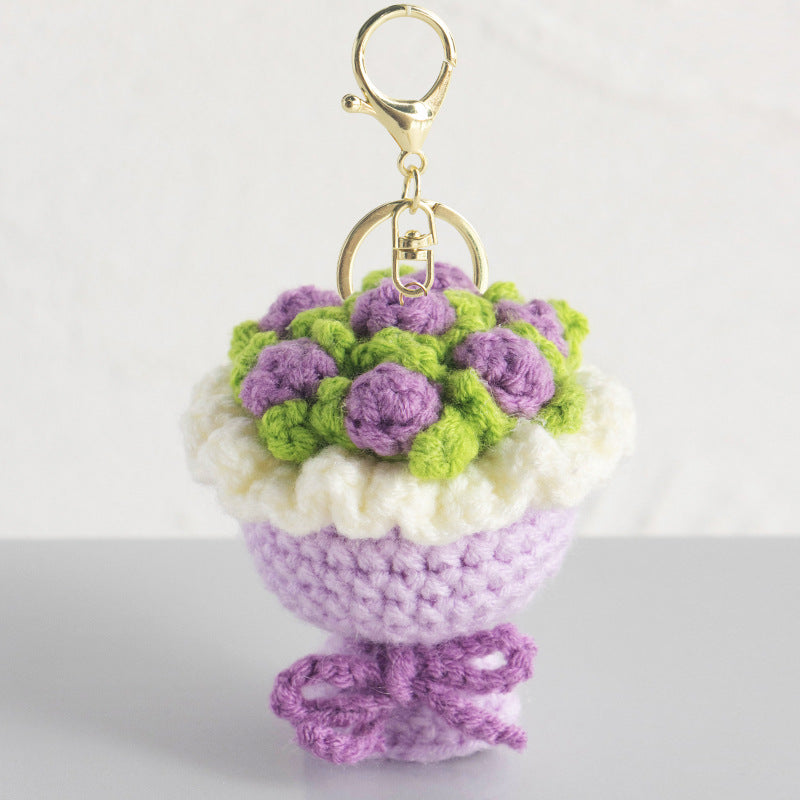 Crochet Mini Flower Bouquet Keychain for Gifts & Home Decor