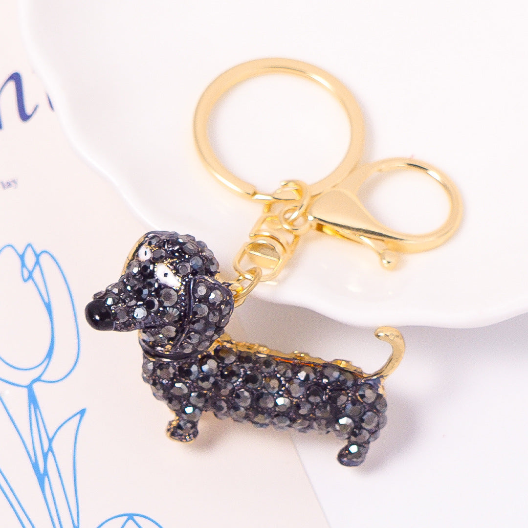 Cute Crystal Dachshund Dog Keychain Bag Charm Gift