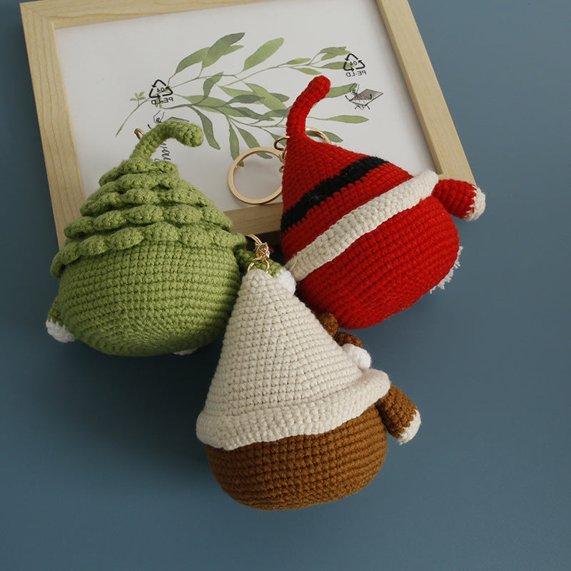 Handmade Crochet Christmas Gnome Ornament Keychain