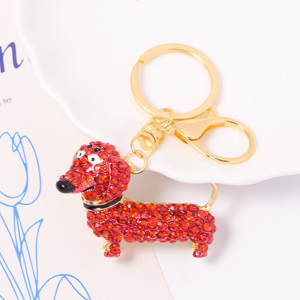 Cute Crystal Dachshund Dog Keychain Bag Charm Gift