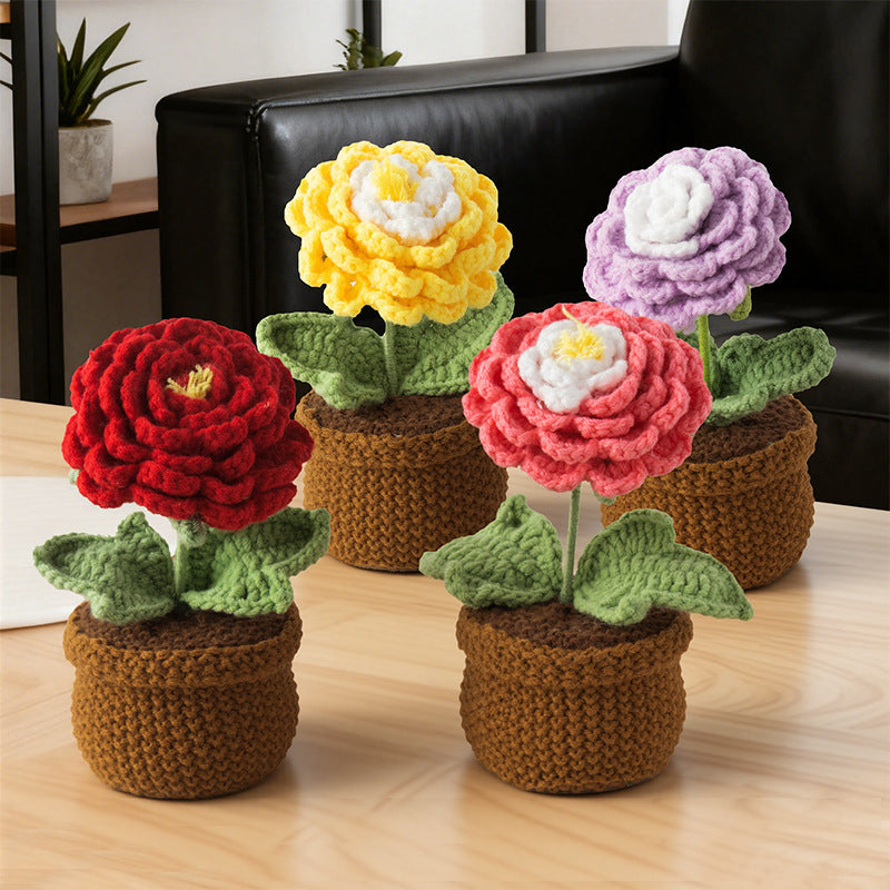 Valentine Handmade Crochet Ranunculus Potted Flower