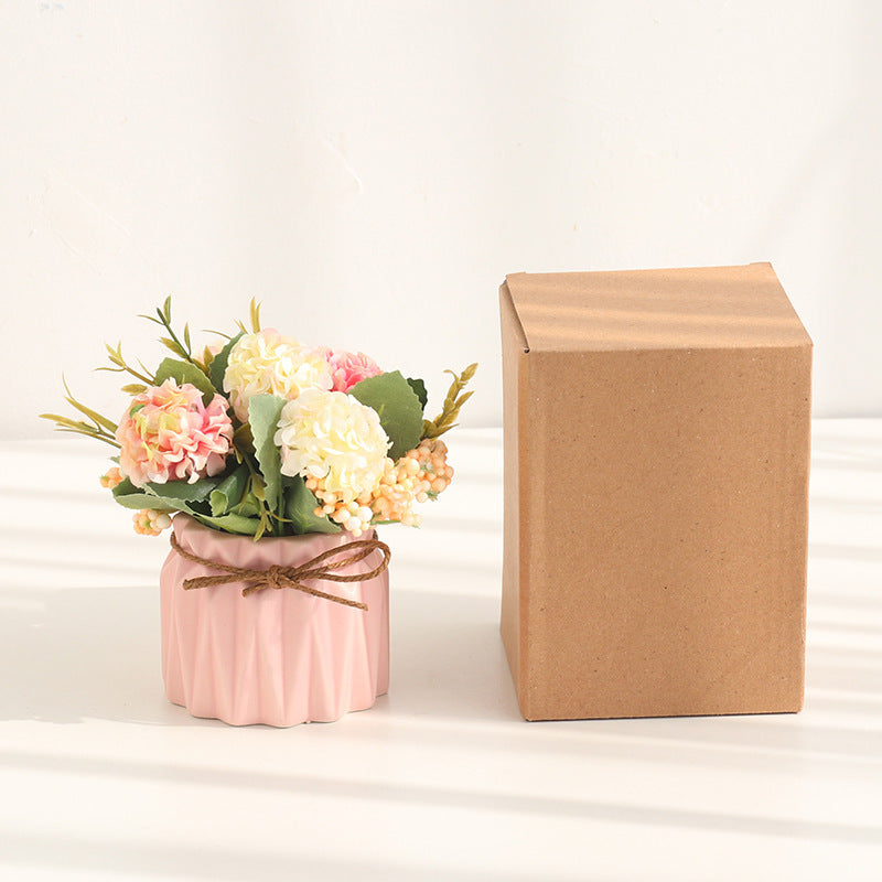 Artificial Flower Pot Arrangement Ceramic Vase Table Decor
