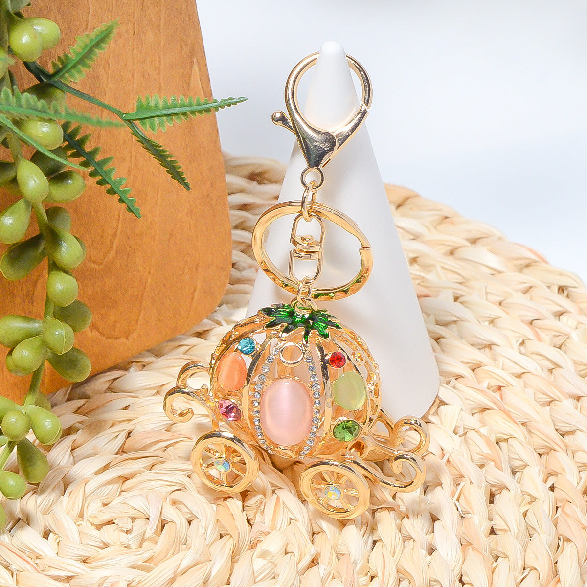 Rhinestone Pumpkin Carriage Keychain Bag Charm Gift