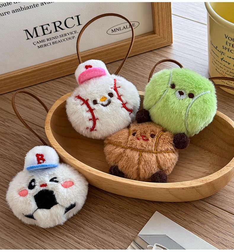 Plush Sports Ball Keychain Bag Charm Cute Keyring Pendant