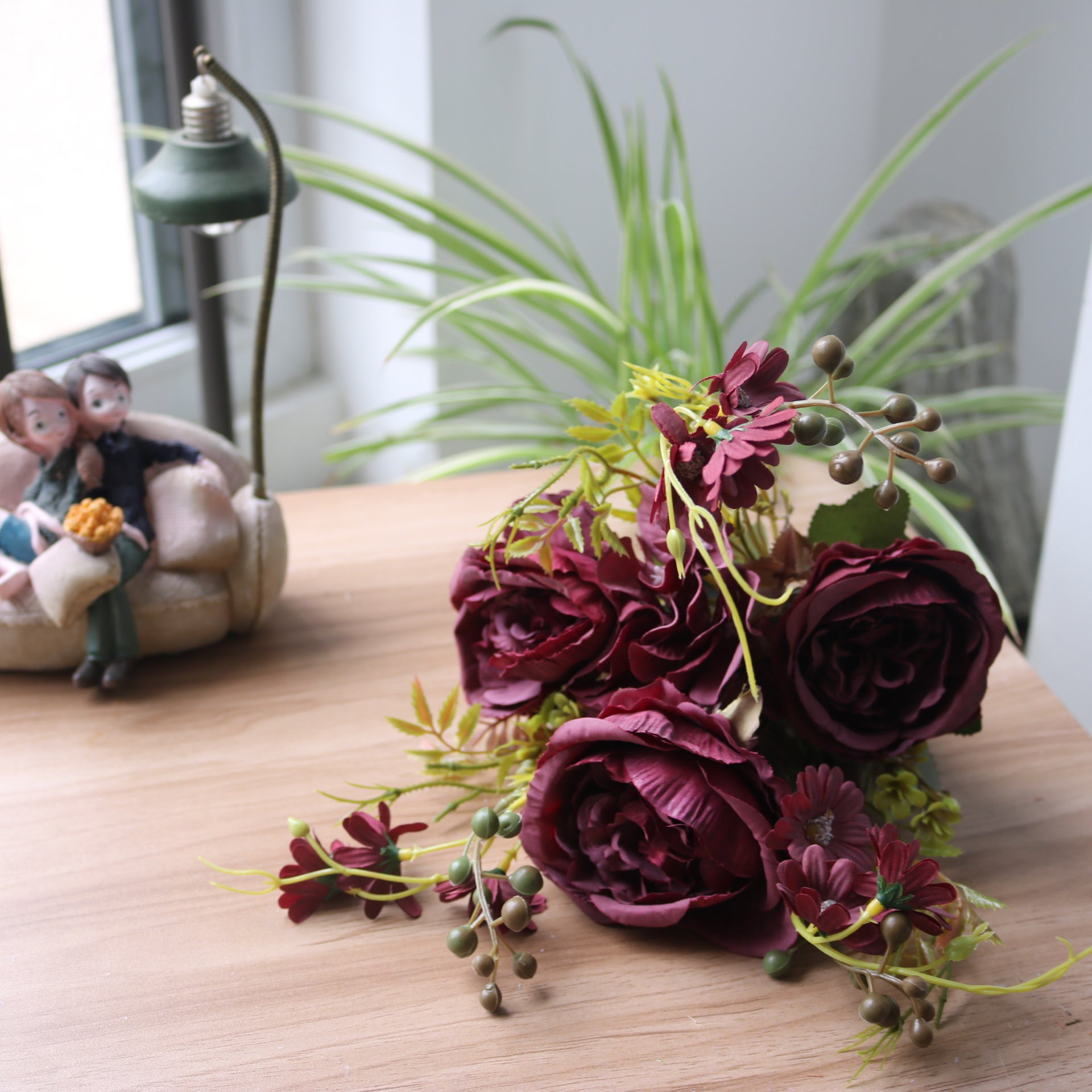 Valentine Faux Rose Daisy Hydrangea Floral Arrangement