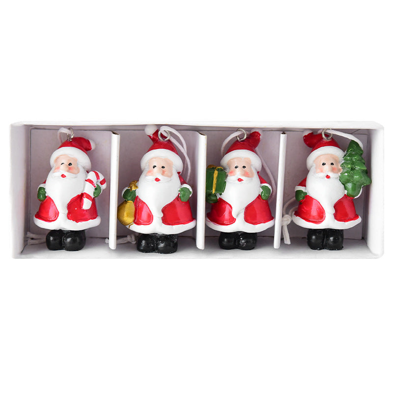 Christmas Resin Mini Figurine Ornament Set Holiday Gift Box Decor